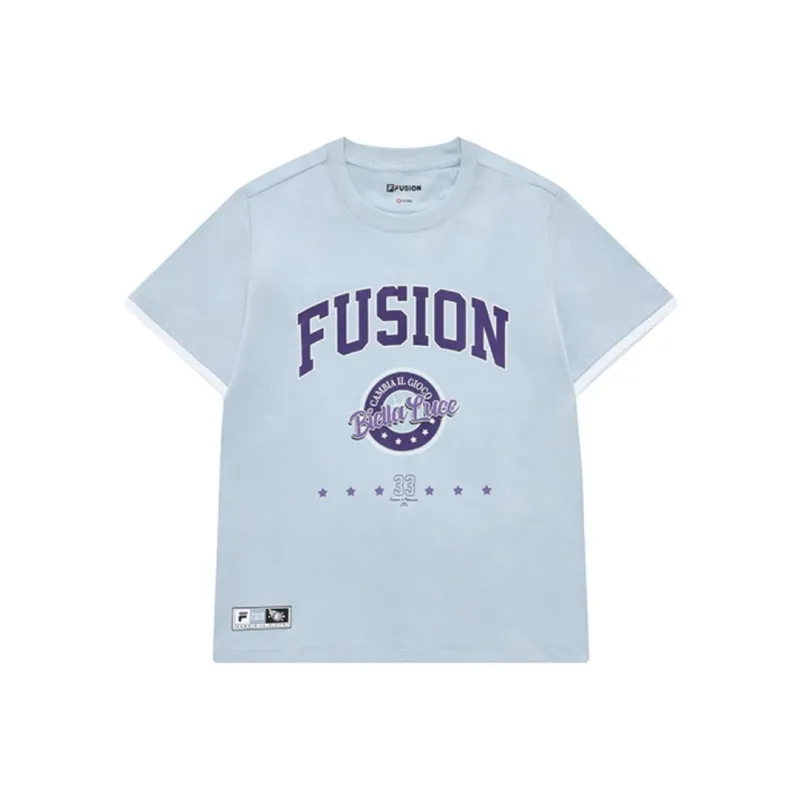 FILA FUSION Set in Sleeve T Shirt Women's Light White Blue-0