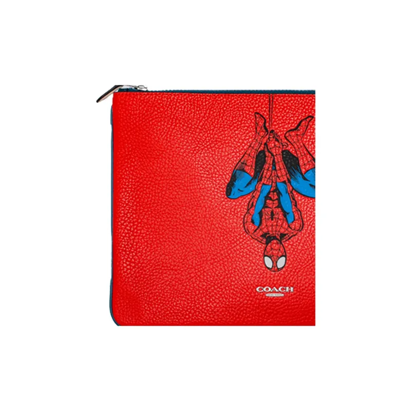 COACH Marvel Marvel Spider-Man Collaboration Pouch Leather Clutch Large Size Women's Red-4