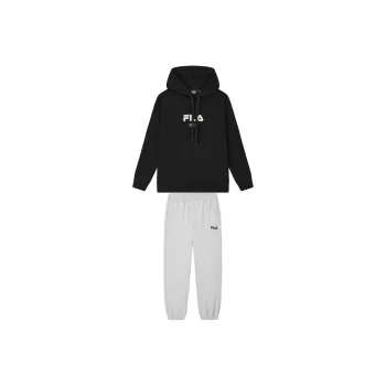 FILA Casual Sportswear Men Jet Black Sweatshirt+Cloud Mist Heather Gray Pants