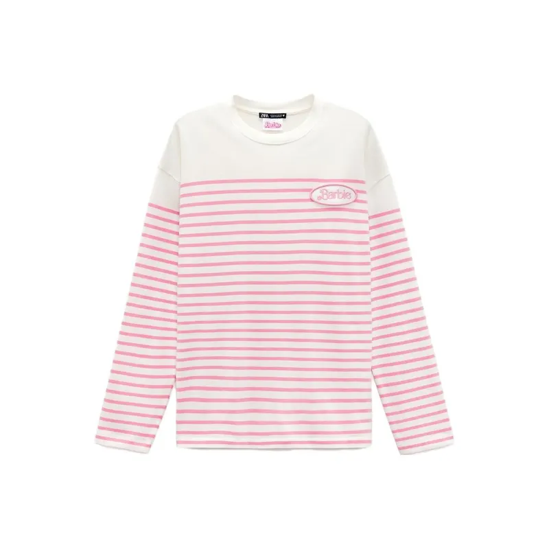 ZARA T Shirt Women's Pink White-0