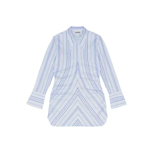 GANNI Twill Stripe Fitted Tunic 'Rinse'