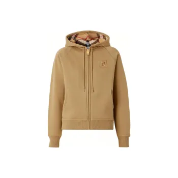 Burberry Women's Letter Graphic Cotton Blend Zip Hoodie Honey
