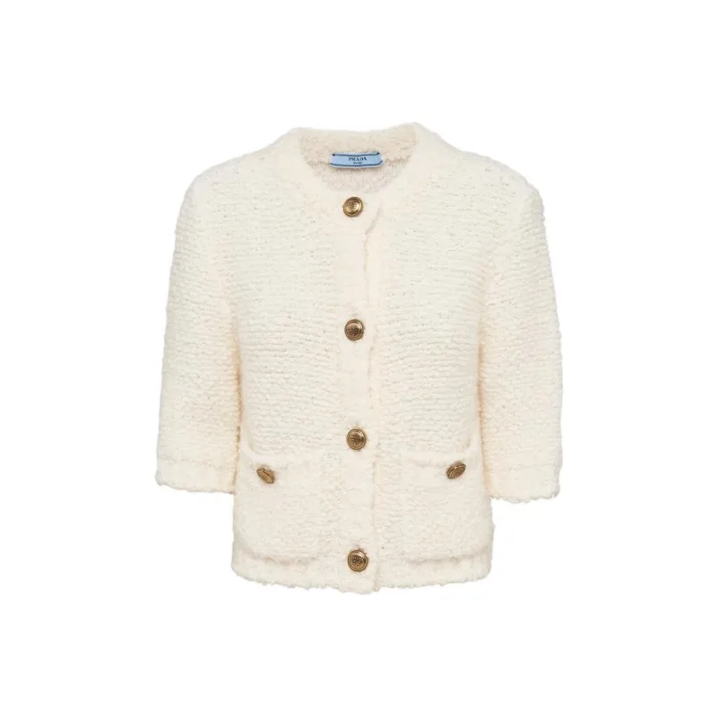 PRADA Cropped Bouclé Cardigan-0