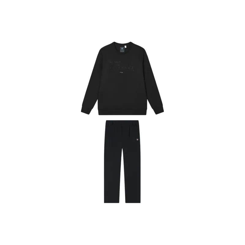 FILA Casual Sportswear Men Clothing Set Jet Black Top+Legend Blue Bottom-0
