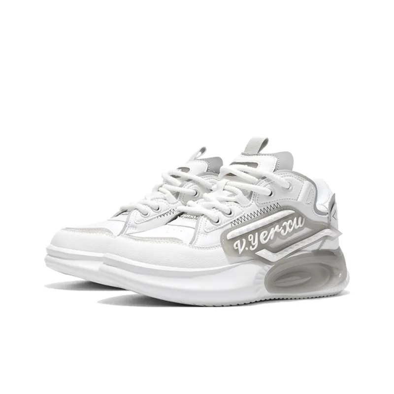V.YERXU Casual Shoes Unisex Low Top White Gray-1