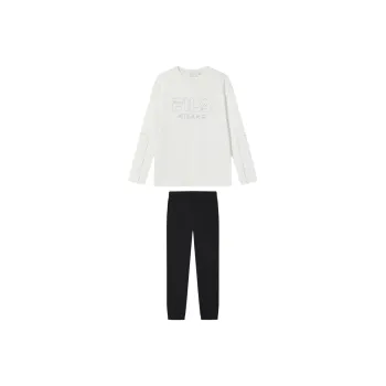 FILA Casual Sportswear Men Clothing Set Cloud White T Shirt+Jet Black Pants