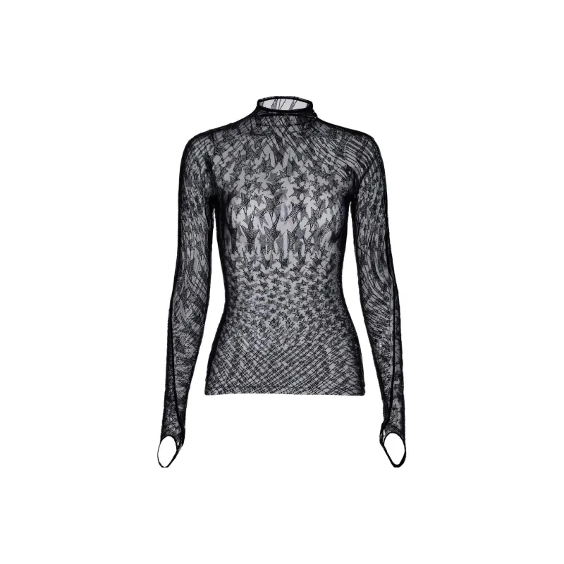 Mugler H&M Rhinestone Embellished Mesh Top Black-0