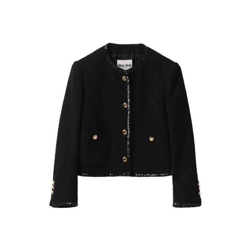 MIU MIU Sequined Crewneck Button Up Jacket-0