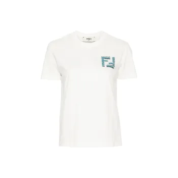 FENDI Logo Embroidered Crewneck T Shirt