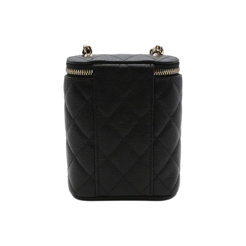 CHANEL Grain Cow Leather Makeup Bag Chain Bag Makeup Case Women's Black-3