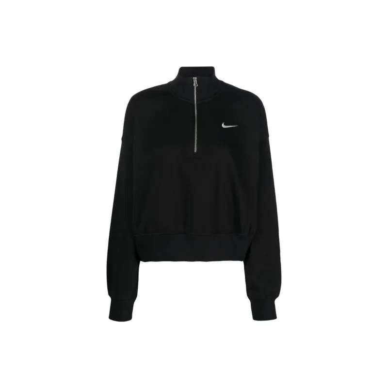 Nike Women's Phoenix Fleece Oversized 1/2 Zip Crop Fleece Sweatshirt Black/Sail-0