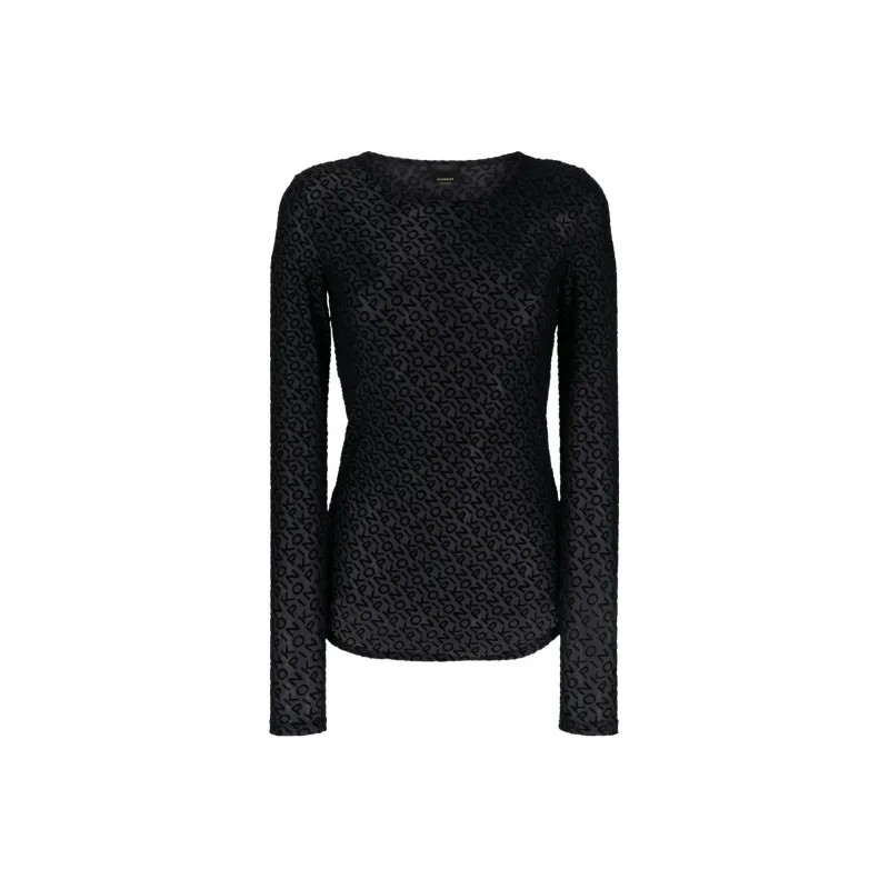 PINKO Logo jacquard Semi sheer T shirt-0