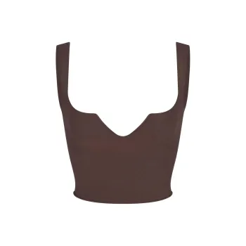 SKIMS SS24 RAW EDGE SLIT FRONT CROPPED CAMI Camisole Women's ESPRESSO/Dark Coffee Color