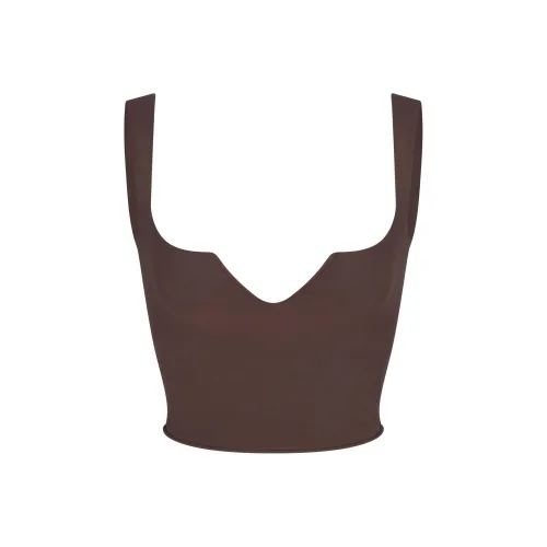 SKIMS SS24 RAW EDGE SLIT FRONT CROPPED CAMI Camisole Women's ESPRESSO/Dark Coffee Color