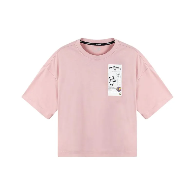 QIAODAN Drop Shoulder Sleeve T Shirt Women's Rubber Pink-0
