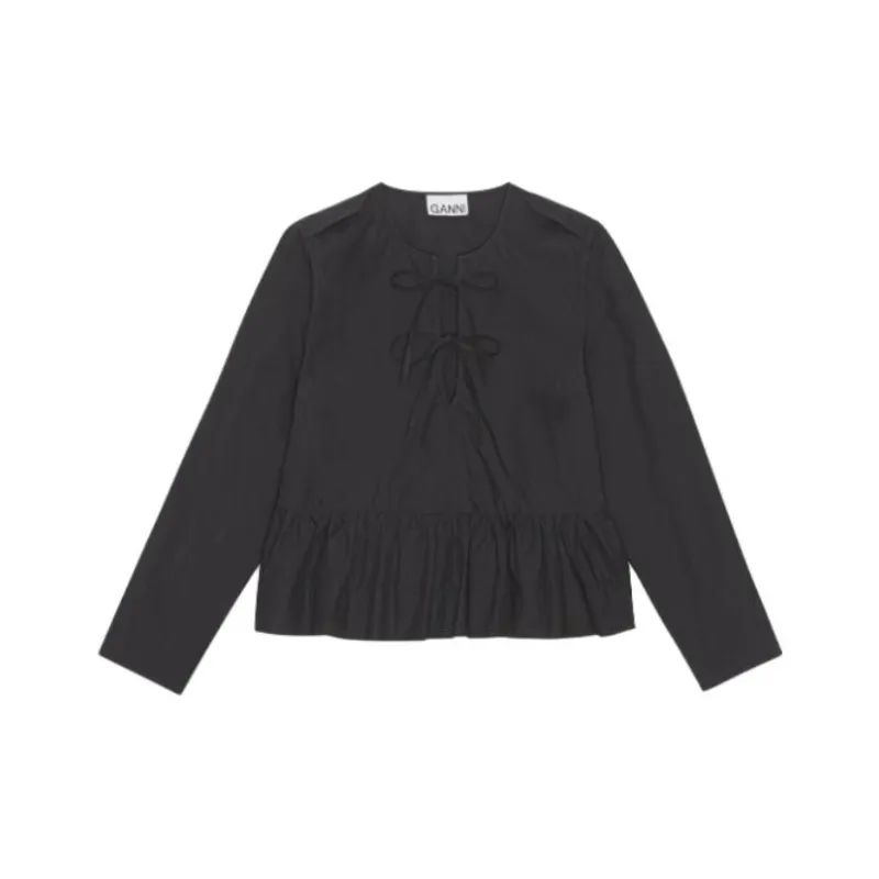 GANNI Bow fastening Organic Cotton Blouse-0