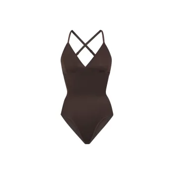 SKIMS BARELY THERE BODYSUIT BRIEF W/SNAPS Bodysuits Women's Familiar Brown ESPRESSO