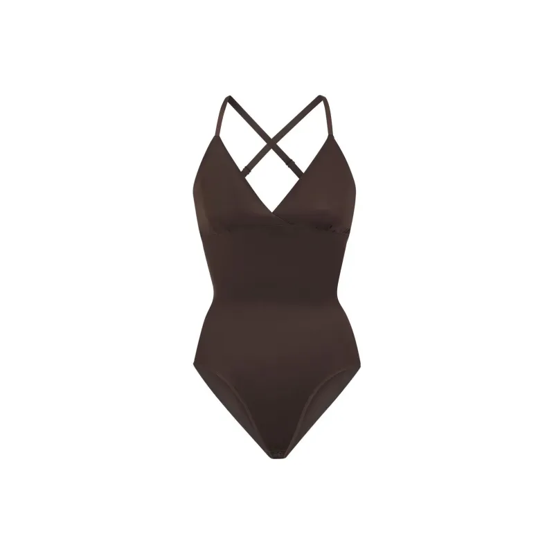 SKIMS BARELY THERE BODYSUIT BRIEF W/SNAPS Bodysuits Women's Familiar Brown ESPRESSO-0