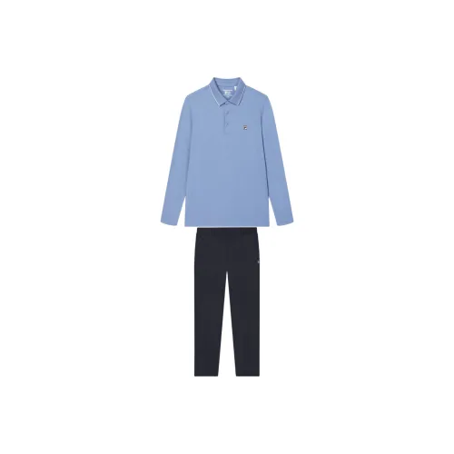 FILA Casual Sportswear Men Clothing Sets Matte Blue Polo Shirt+Legend Blue Pants