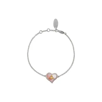 Vivienne Westwood Brass Irregular Heart Saturn Logo Bracelet Women's Silver/Cherry Blossom Pink