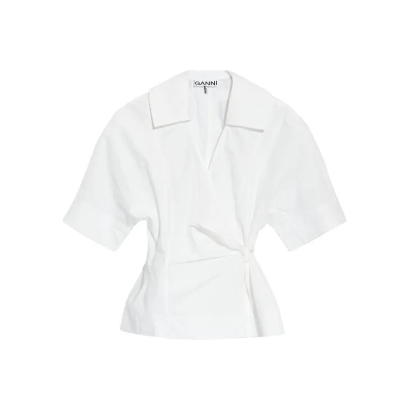 GANNI Wrapped Short Sleeved Blouse-0