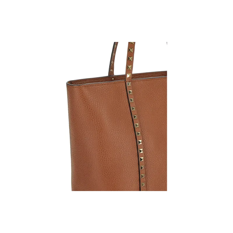 Valentino Rockstud Leather Tote Bag, Shopping Bag, Handbag Women's Brown-2