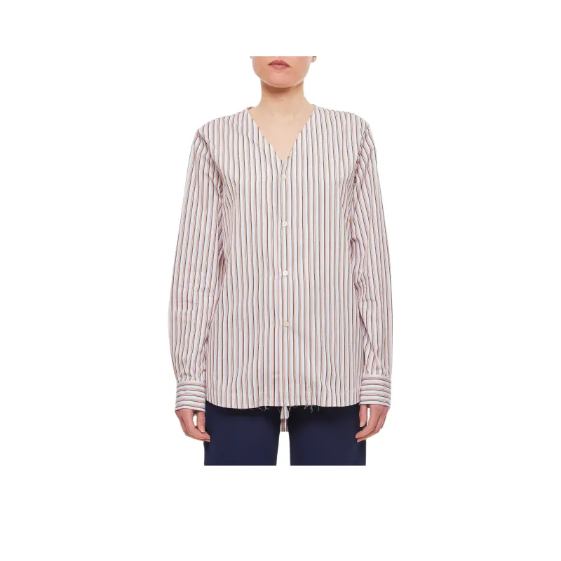 Plan C Striped V neck Long sleeve Shirt-0