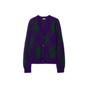 Burberry Argyle Intarsia Knit V Neck Cardigan