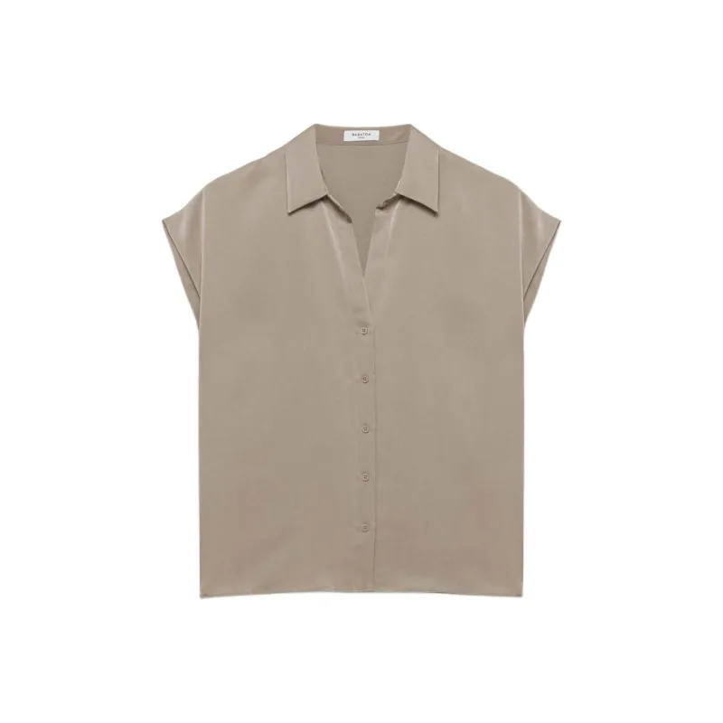ARITZIA Babaton Parkway Satin Shirt Shirt Women's Nomad Taupe/Nomad Gray Umber-0