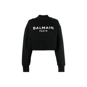 BALMAIN Logo Printed Cropped Sweatshirt