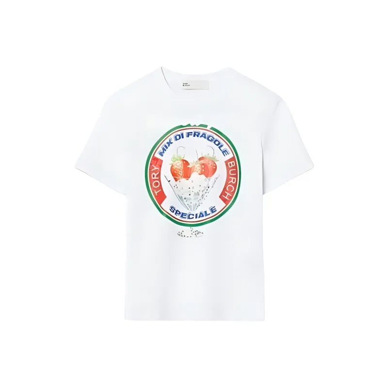 TORY BURCH Letter Print Crew Neck Short Sleeved T Shirt T Shirt Women's White-0