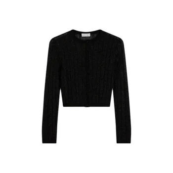 SCANLAN THEODORE Metallic Knit Crop Cardigan Knitwear Women's BLACK/Black