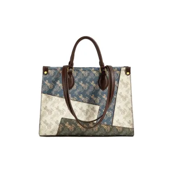 CentarlKatty Polyurethane Tote One Shoulder Handbag Women's Blue & Multicolor Carriage