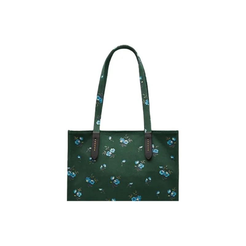 COACH Leather Canvas Bag, Shopping Bag, Tote Bag, Single Shoulder Bag Tubas Women's Dark Green-5