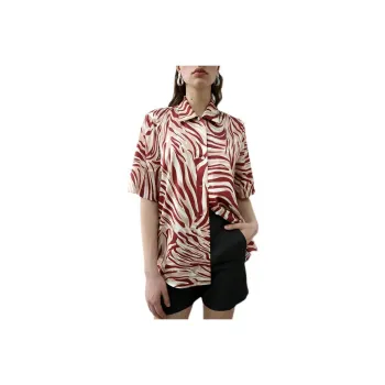Roselingling Shirt Women's Red Zebra Print