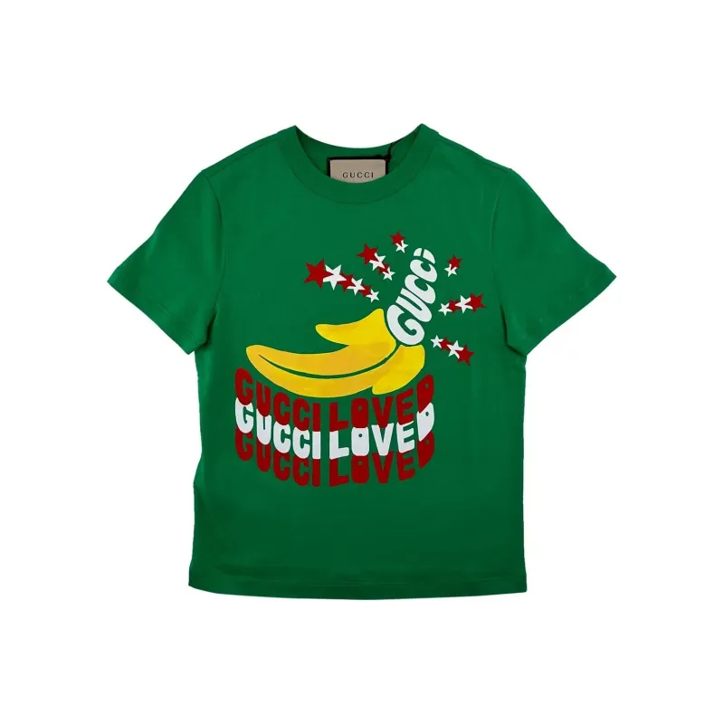 GUCCI Letter Print Crew Neck Short Sleeved T Shirt T Shirt Women's Green-0