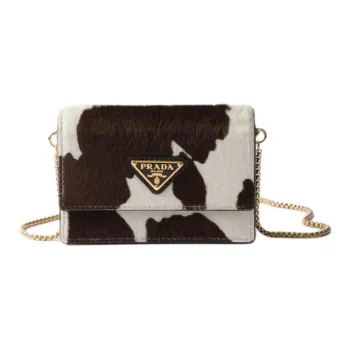 PRADA Cow Leather Shoulder Bag Women's White & Dark Brown