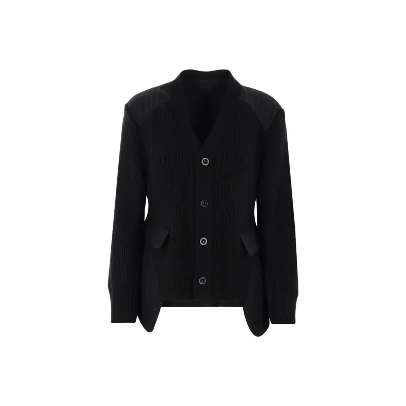 Sacai Chalk Stripe X Knit Cardigan 'Black'-0