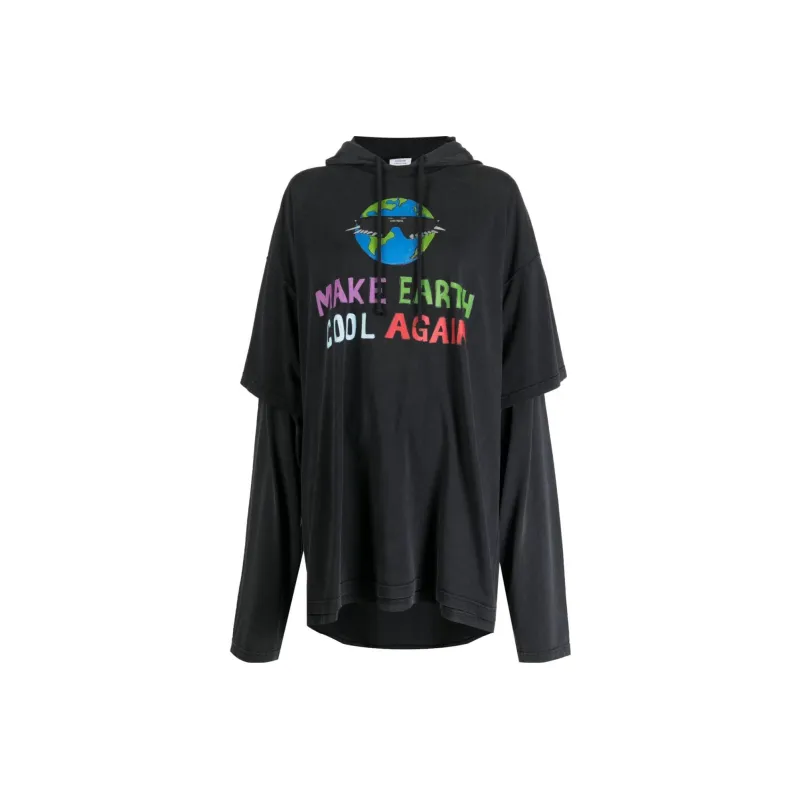 Vetements Cool Earth Hooded Long Sleeve 'Washed Black'-0