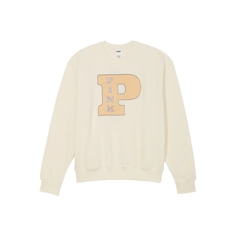 Victoria's Secret PINK Ivy Fleece Classic Crew Sweatshirt/WSS Sweatshirt Women's White Shell Shiny-0