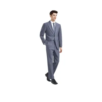FIRS Business Suits Men's Gray Blue Stripes