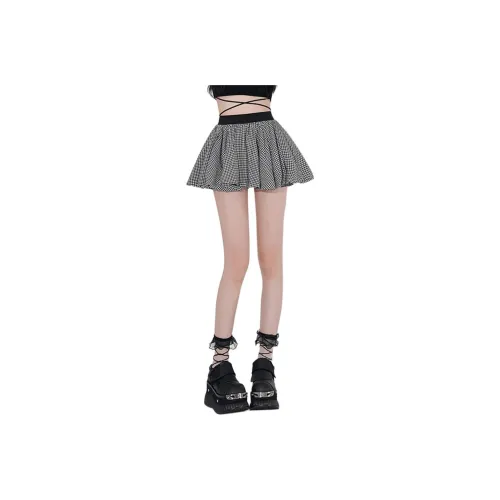Si Bei'er Casual Short Skirts Women's Black White Plaid