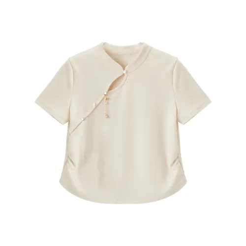 XIANGYING T Shirt Women's Beige