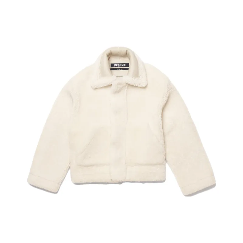 Jacquemus Oversized Shearling Coat Jackets Coats Women's Ecru-0