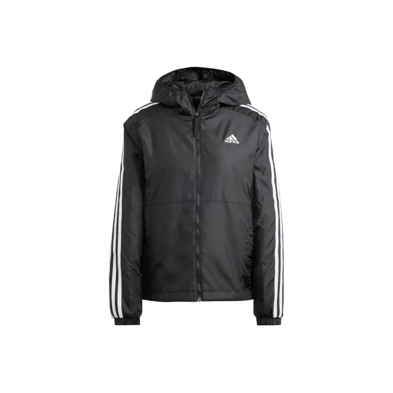 Adidas Essentials 3-Stripes Insulated Hooded Jacket Jackets Coats Women's Black-0