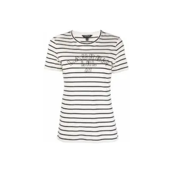 LAUREN RALPH LAUREN Logo Stripes Print Crew Neck Casual Short Sleeved T Shirt T Shirt Women's Black White