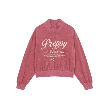 ELF SACK American Vintage Pink Half Zip Cropped Sweatshirt Women's