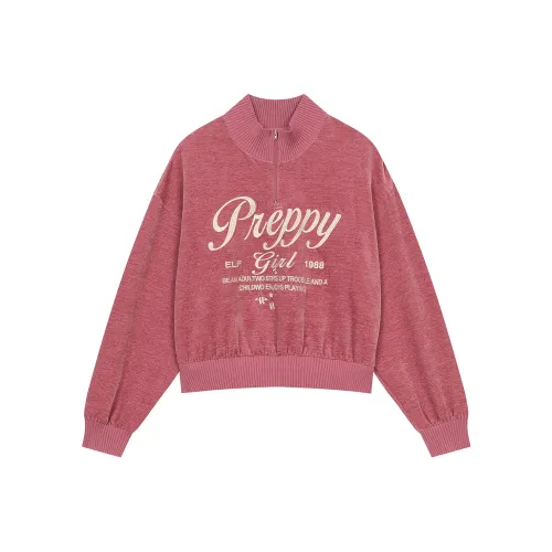 ELF SACK American Vintage Pink Half Zip Cropped Sweatshirt Women's