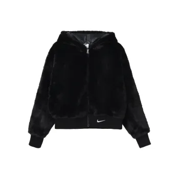 Nike Women'ss Sportswear Essential Faux Fur Jacket Asia Sizing Black