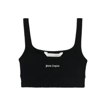 PALM ANGELS Logo Embroidered Cropped Knitted Tank Top
